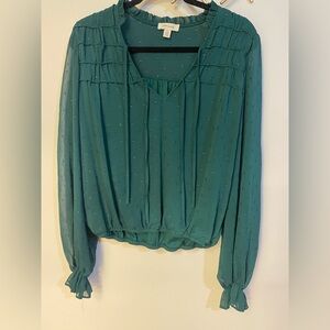Chic Green Blouse with Ruffle Details